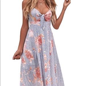 Floral print tie front midi dress